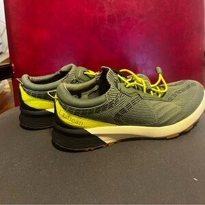 L.L.Bean Olive Knit Sneaker with Yellow Highlights clean .